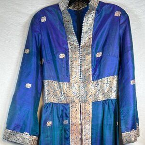 Vintage Woman's Kaftan Blue Green 3/4 Sleeve One of a Kind Cosplay Theater play